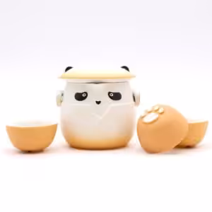 Panda Teapot Set & Three Cups – Orange | www.artisan-gifts.co.uk 1