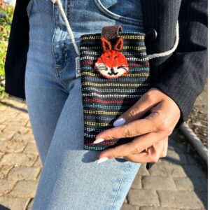 Phone Holder Bag Black and Multi – fox decor | www.artisan-gifts.co.uk 1