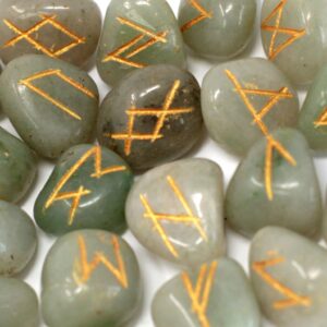 Runes Stone Set in Pouch – Green Aventurine | www.artisan-gifts.co.uk 1