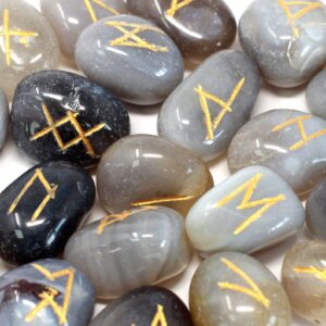 Runes Stone Set in Pouch – Grey Agate | www.artisan-gifts.co.uk 1