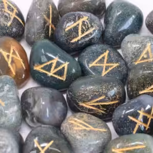 Runes Stone Set in Pouch – Moss Agate | www.artisan-gifts.co.uk 1