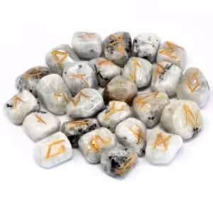 Runes Stone Set in Pouch – Rainbow Moonstone | www.artisan-gifts.co.uk 1