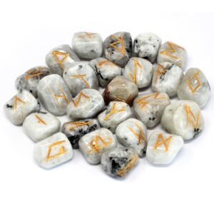 Runes Stone Set in Pouch – Rainbow Moonstone | www.artisan-gifts.co.uk 1