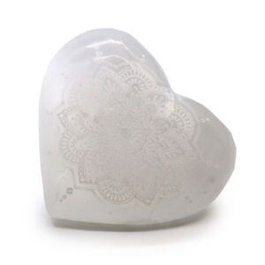 Selenite Heart – 7-8cm – Mandala Engraved | www.artisan-gifts.co.uk 1