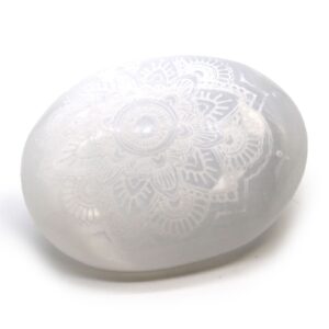 Selenite Palm Stone – Mandala Engraved | www.artisan-gifts.co.uk 1