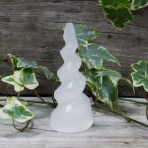 Selenite Spiral Unicorn Horn Tower – 10 cm | www.artisan-gifts.co.uk 1