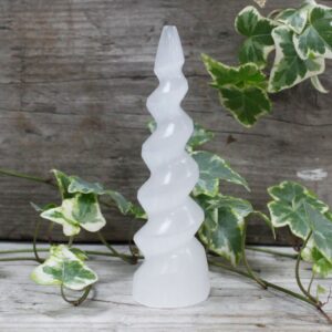 Selenite Spiral Unicorn Horn Tower – 15 cm | www.artisan-gifts.co.uk 1