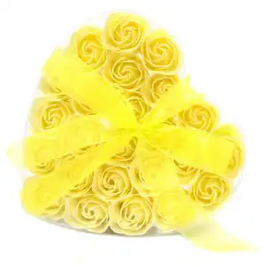 Set of 24 Soap Flower Heart Box – Yellow Roses | www.artisan-gifts.co.uk 1