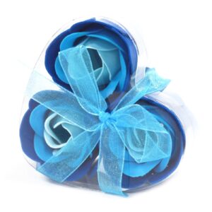 Set of 3 Soap Flower Heart Box – Blue Wedding Roses | www.artisan-gifts.co.uk 1