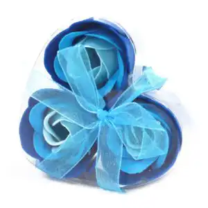 Set of 3 Soap Flower Heart Box – Blue Wedding Roses | www.artisan-gifts.co.uk 1