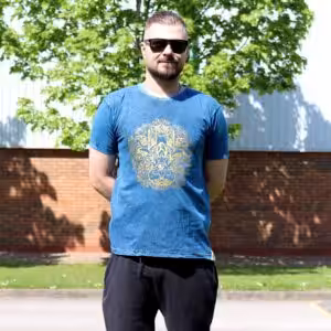 Small Stone Washed T-Shirt – Hamsa – Blue | www.artisan-gifts.co.uk 1
