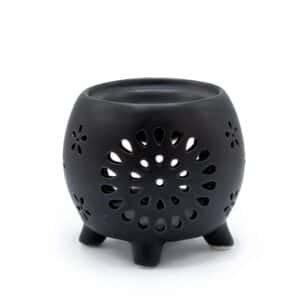 Squat Pot Oil Burner Flower Burst – Matt Black | www.artisan-gifts.co.uk 1