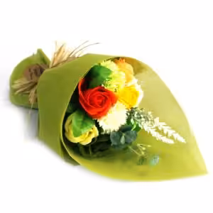 Standing Soap Flower Bouquet – Green Yellow | www.artisan-gifts.co.uk 1