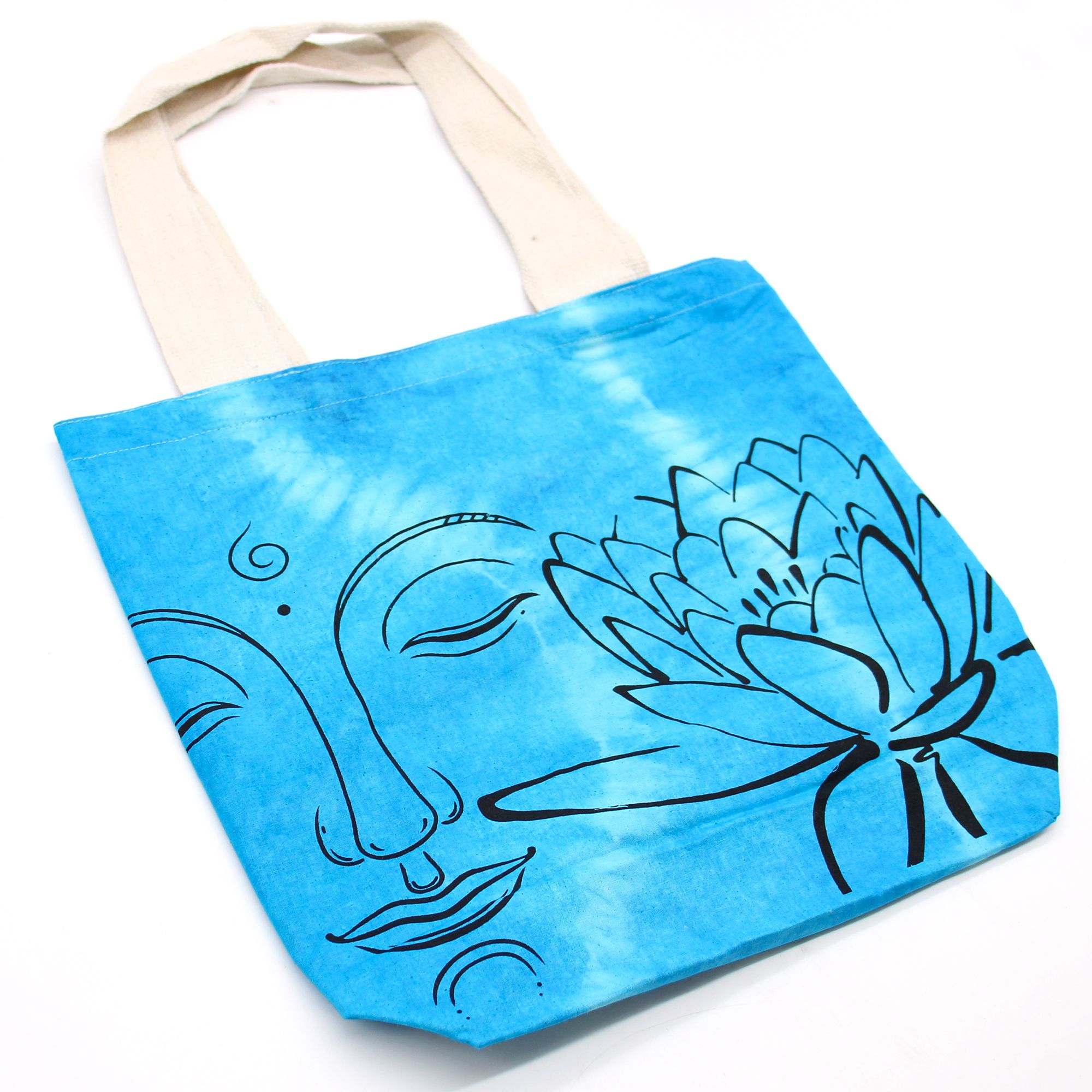 Tye-Dye Cotton Bag (6oz) – 38x42x12cm – Lotus Buddha – Blue – Natural Handle | www.artisan-gifts.co.uk 4 Tye-Dye Cotton Bag (6oz) – 38x42x12cm – Lotus Buddha – Blue – Natural Handle | www.artisan-gifts.co.uk 3