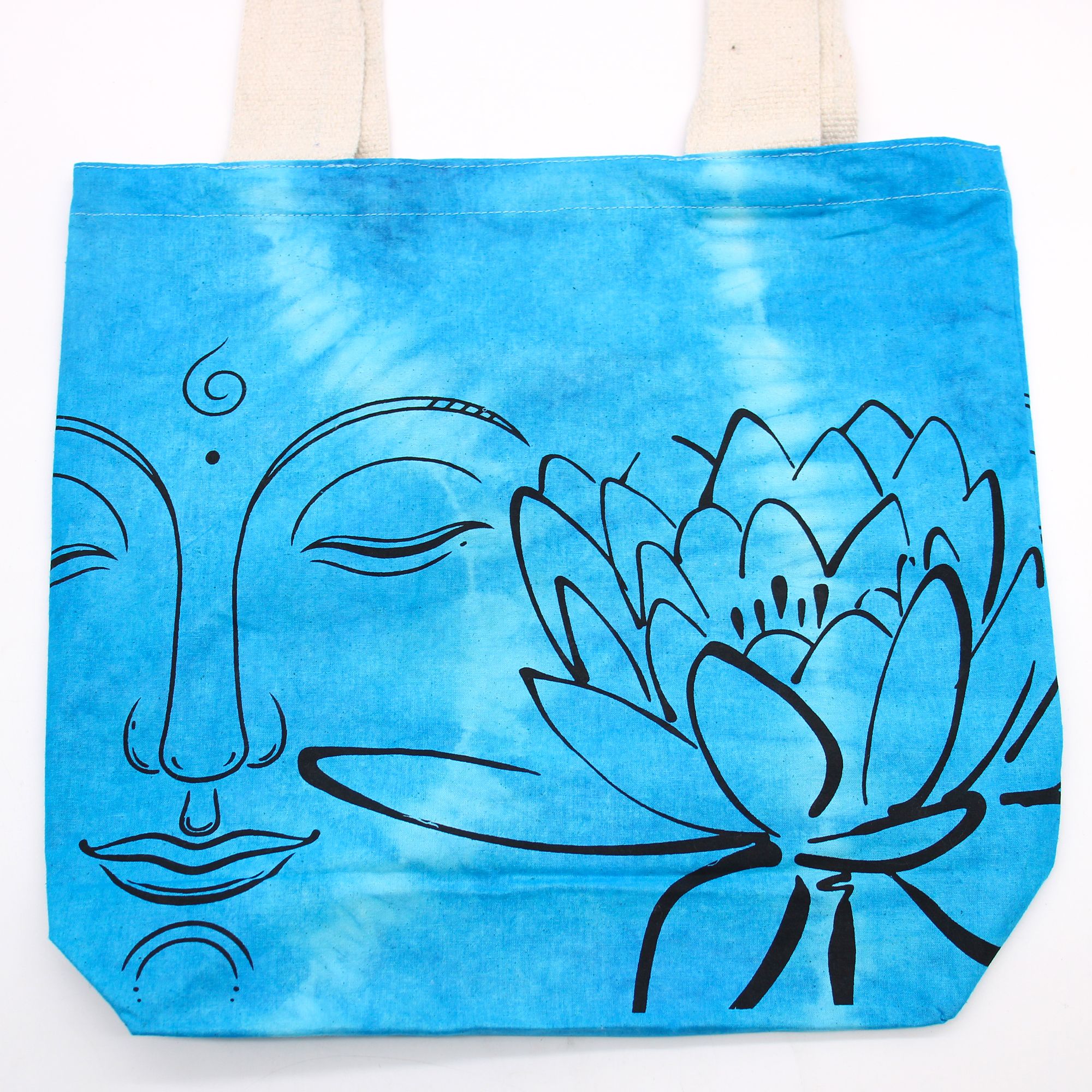 Tye-Dye Cotton Bag (6oz) – 38x42x12cm – Lotus Buddha – Blue – Natural Handle | www.artisan-gifts.co.uk 3 Tye-Dye Cotton Bag (6oz) – 38x42x12cm – Lotus Buddha – Blue – Natural Handle | www.artisan-gifts.co.uk 2