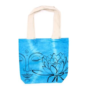 Tye-Dye Cotton Bag (6oz) – 38x42x12cm – Lotus Buddha – Blue – Natural Handle | www.artisan-gifts.co.uk 1