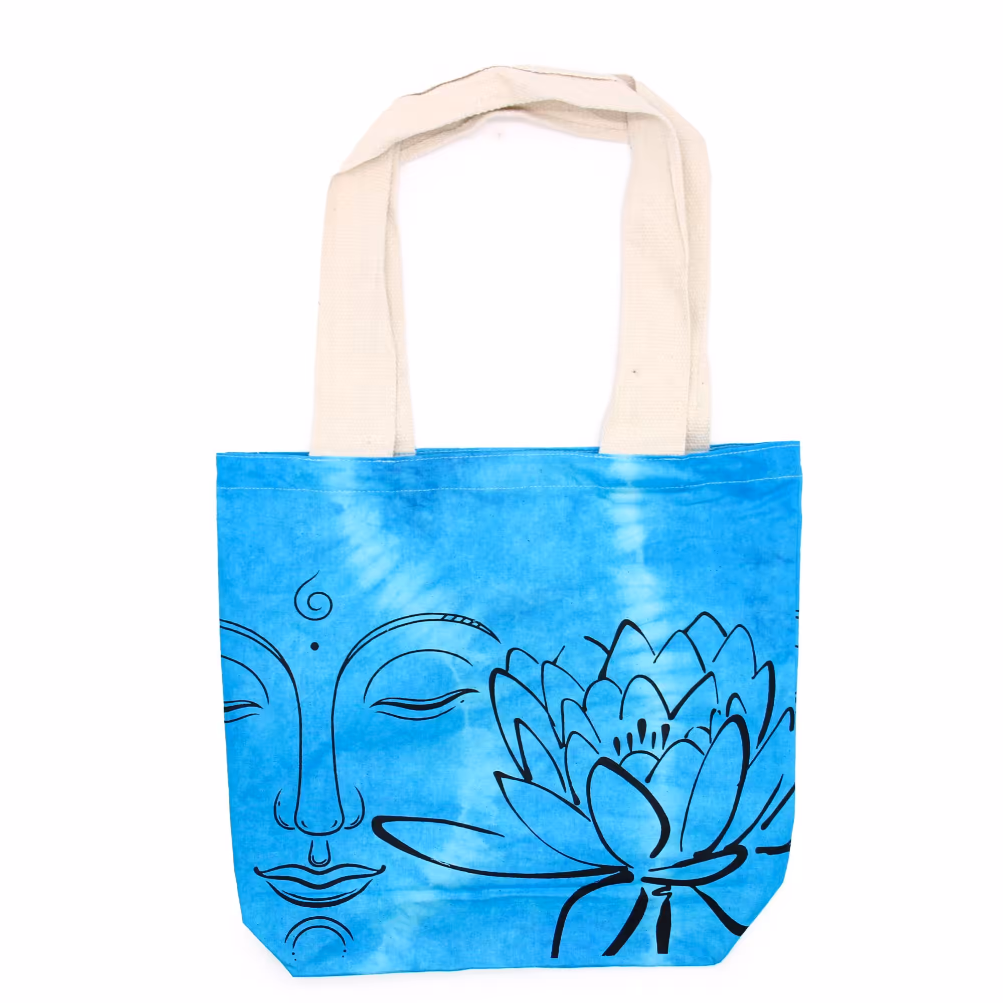 Tye-Dye Cotton Bag (6oz) – 38x42x12cm – Lotus Buddha – Blue – Natural Handle | www.artisan-gifts.co.uk 2 Tye-Dye Cotton Bag (6oz) – 38x42x12cm – Lotus Buddha – Blue – Natural Handle | www.artisan-gifts.co.uk 1