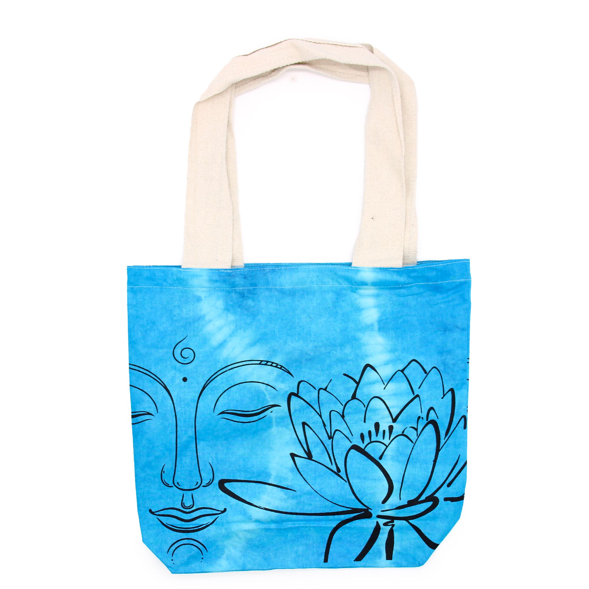 Tye-Dye Cotton Bag (6oz) – 38x42x12cm – Lotus Buddha – Blue – Natural Handle | www.artisan-gifts.co.uk 2 Tye-Dye Cotton Bag (6oz) – 38x42x12cm – Lotus Buddha – Blue – Natural Handle | www.artisan-gifts.co.uk 1