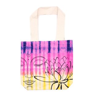 Tye-Dye Cotton Bag (6oz) – 38x42x12cm – Lotus Buddha – Multi Col – Natural Handle | www.artisan-gifts.co.uk 1