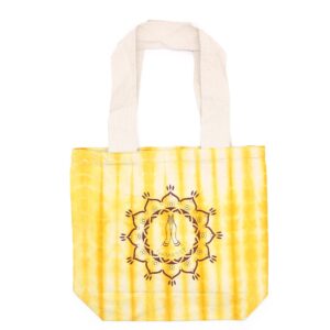 Tye-Dye Cotton Bag (6oz) – 38x42x12cm –  Namaste Hands – Yellow – Natural Handle | www.artisan-gifts.co.uk 1