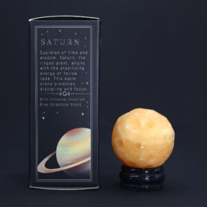 Yellow Jade Planet on a Sola Goldstone Stand (SATURN) | www.artisan-gifts.co.uk 1