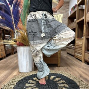 Yoga and Festival Pants – High Cross Himalayan Print on Grey | www.artisan-gifts.co.uk 1