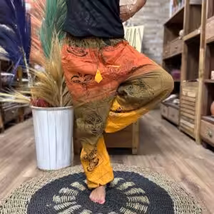 Yoga and Festival Pants – High Cross Himalayan Print on Orange | www.artisan-gifts.co.uk 1