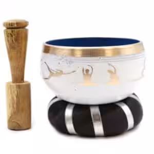 Yoga Moves Singing Bowl Set- White/Blue 10.7cm | www.artisan-gifts.co.uk 1