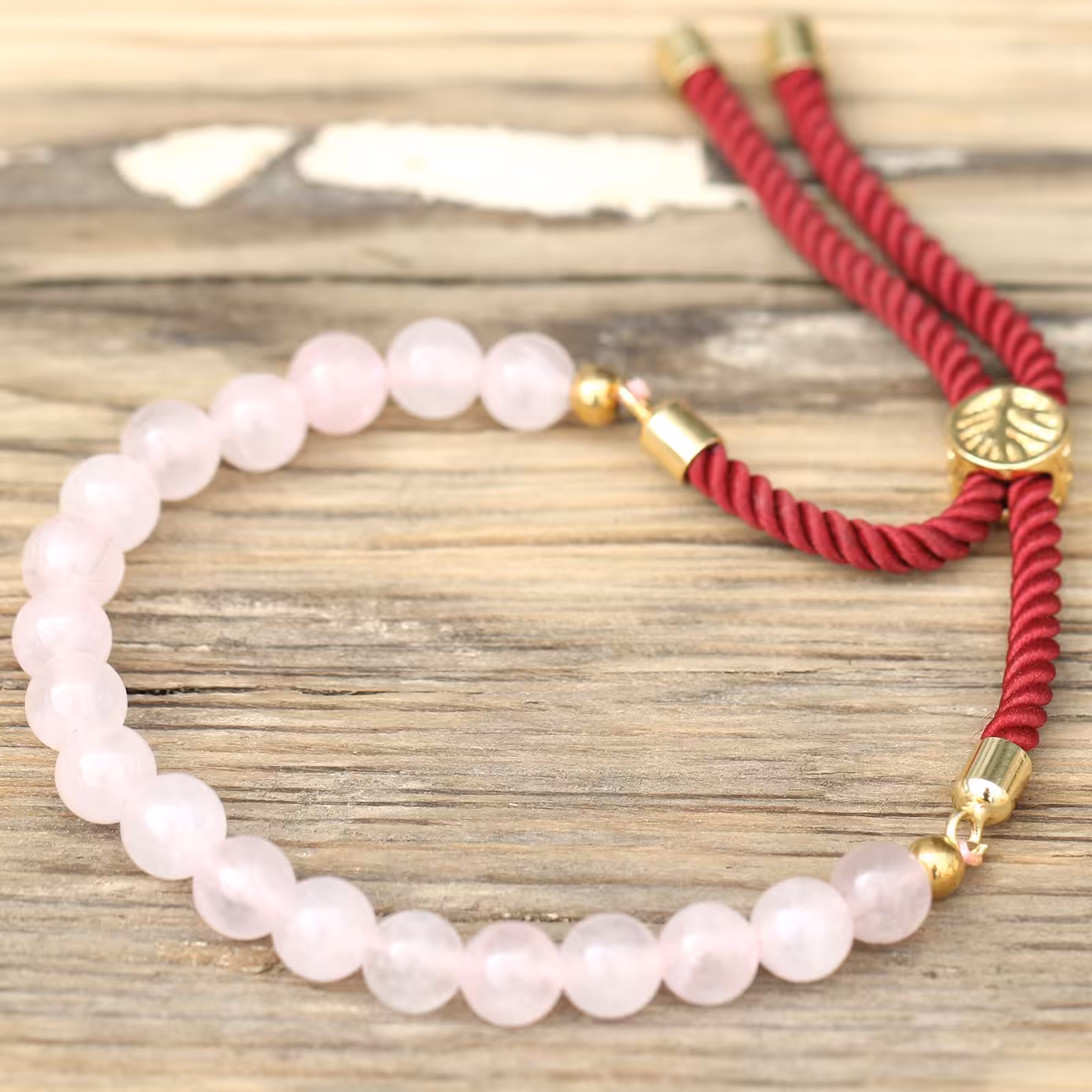 18K Gold Plated Gemstone Bordeaux String Bracelet – Rose Quartz | www.artisan-gifts.co.uk 3 18K Gold Plated Gemstone Bordeaux String Bracelet – Rose Quartz | www.artisan-gifts.co.uk 2