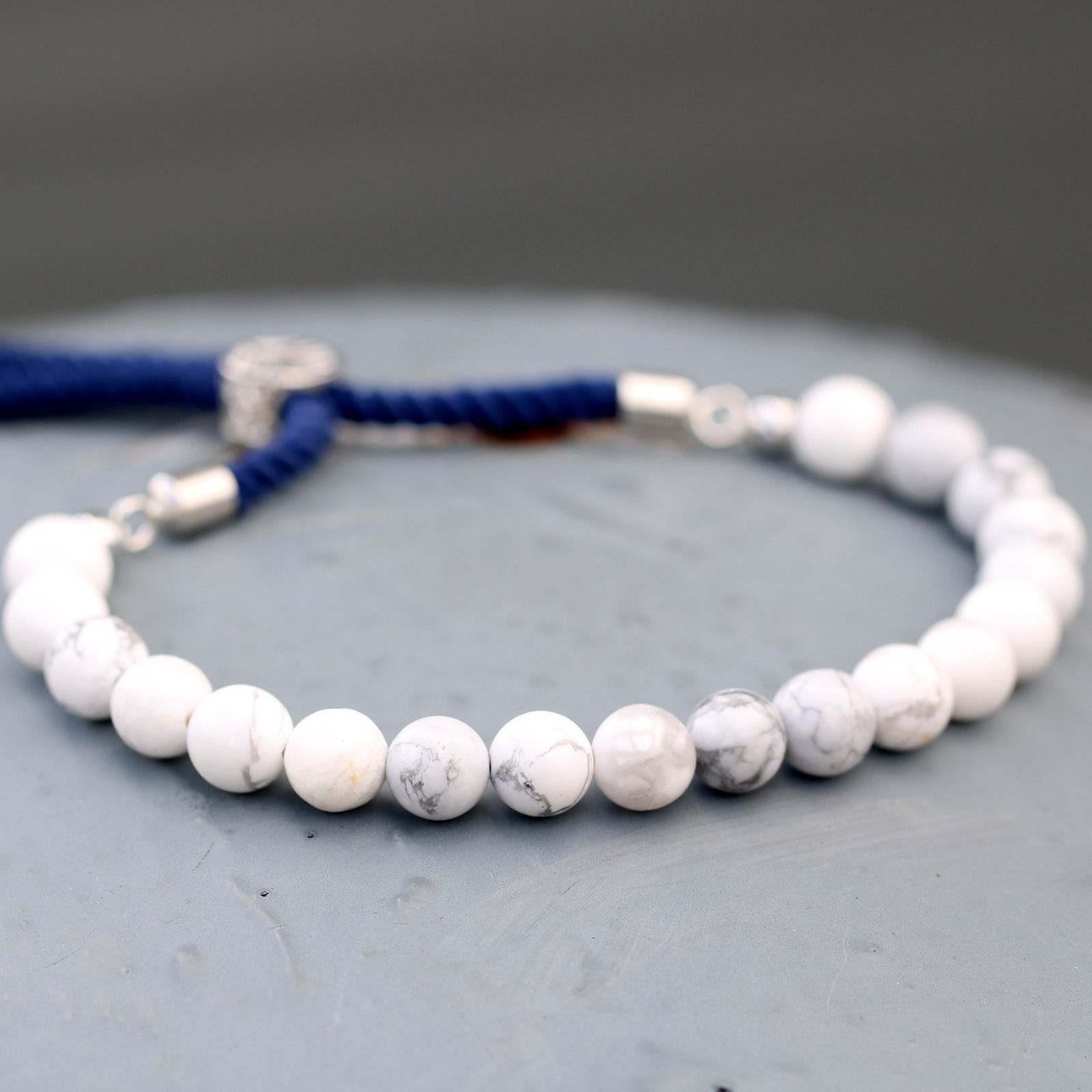 925 Silver Plated Gemstone Navy String Bracelet – White Howlite | www.artisan-gifts.co.uk 4 925 Silver Plated Gemstone Navy String Bracelet – White Howlite | www.artisan-gifts.co.uk 3