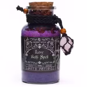 Ancient Witch Bath Spell Potion & Rose Quartz Crystal Amulet – Love | www.artisan-gifts.co.uk 1