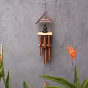 Bamboo Windchime – Natural finish -Black Buddha 6 Tubes | www.artisan-gifts.co.uk