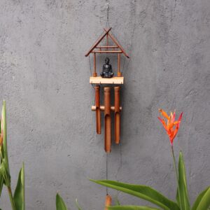 Bamboo Windchime – Natural finish -Black Buddha 6 Tubes | www.artisan-gifts.co.uk