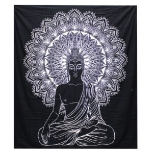 B&W Double Cotton Bedspread + Wall Hanging – Buddha | www.artisan-gifts.co.uk 1