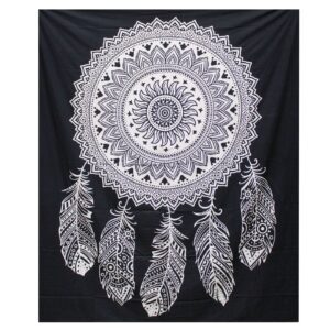 B&W Double Cotton Bedspread + Wall Hanging – Dreamcatcher | www.artisan-gifts.co.uk 1