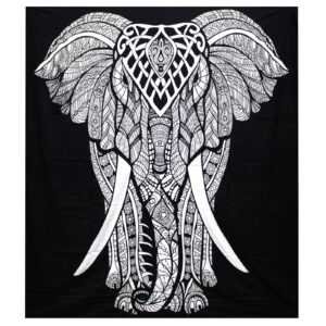 B&W Double Cotton Bedspread + Wall Hanging – Elephant | www.artisan-gifts.co.uk