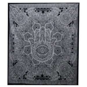 B&W Double Cotton Bedspread + Wall Hanging – Hamsa | www.artisan-gifts.co.uk