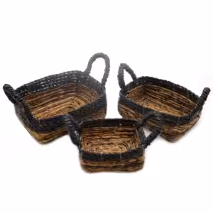 Banana Leaf & Hitam Raffia Square Basket- Set of 3 | www.artisan-gifts.co.uk 1