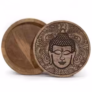 Big Round Box 17.5×7.5cm – Buddha Face Black Engraved | www.artisan-gifts.co.uk