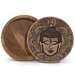 Big Round Box 17.5×7.5cm – Buddha Face Black Engraved | www.artisan-gifts.co.uk