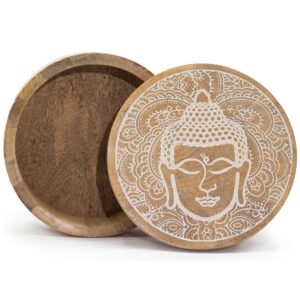Big Round Box 17.5×7.5cm – Buddha Face Whitewash | www.artisan-gifts.co.uk 1