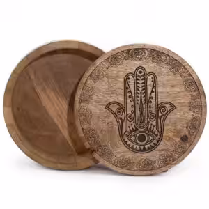 Big Round Box 17.5×7.5cm – Hamsa Black Engraved | www.artisan-gifts.co.uk