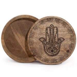 Big Round Box 17.5×7.5cm – Hamsa Black Engraved | www.artisan-gifts.co.uk