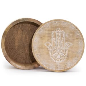 Big Round Box 17.5×7.5cm – Hamsa Whitewash | www.artisan-gifts.co.uk