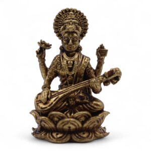Brass Miniature Gods – Sarswati (52gms)  – 49mm | www.artisan-gifts.co.uk 1