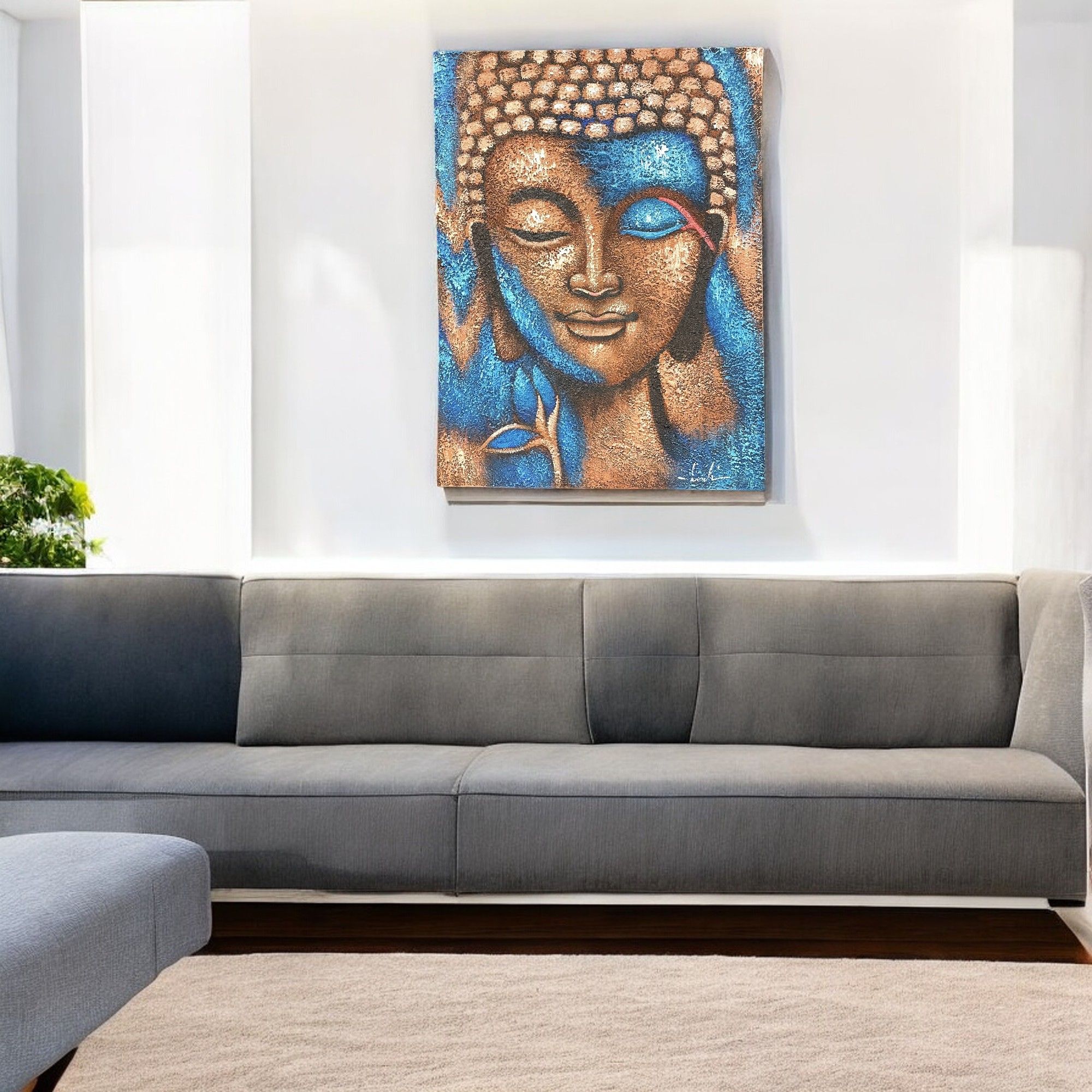 Buddha Painting – Bronze & Blue Flower 75x55cm | www.artisan-gifts.co.uk 4 Buddha Painting – Bronze & Blue Flower 75x55cm | www.artisan-gifts.co.uk 3