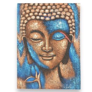 Buddha Painting – Bronze & Blue Flower 75x55cm | www.artisan-gifts.co.uk 1