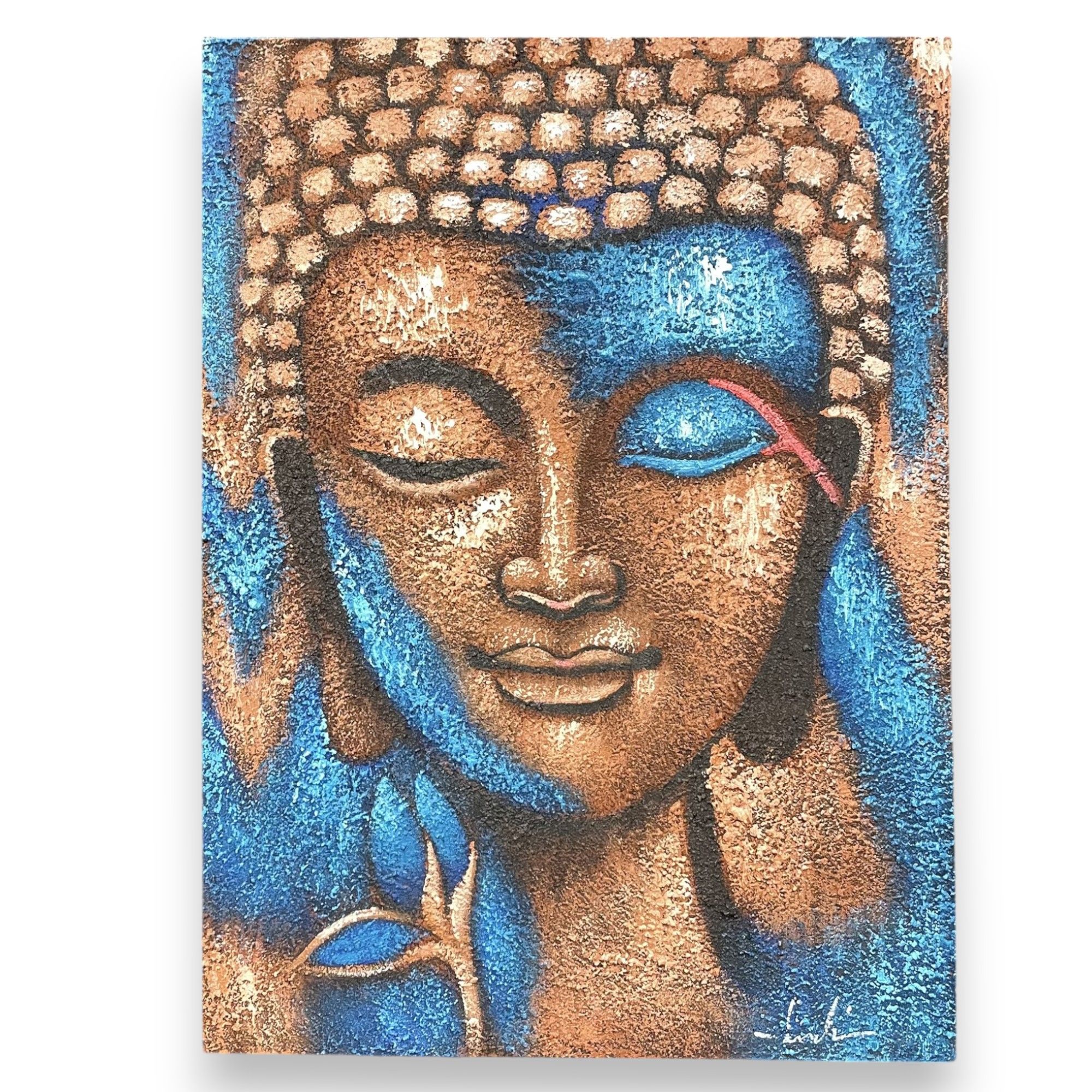 Buddha Painting – Bronze & Blue Flower 75x55cm | www.artisan-gifts.co.uk 2 Buddha Painting – Bronze & Blue Flower 75x55cm | www.artisan-gifts.co.uk 1
