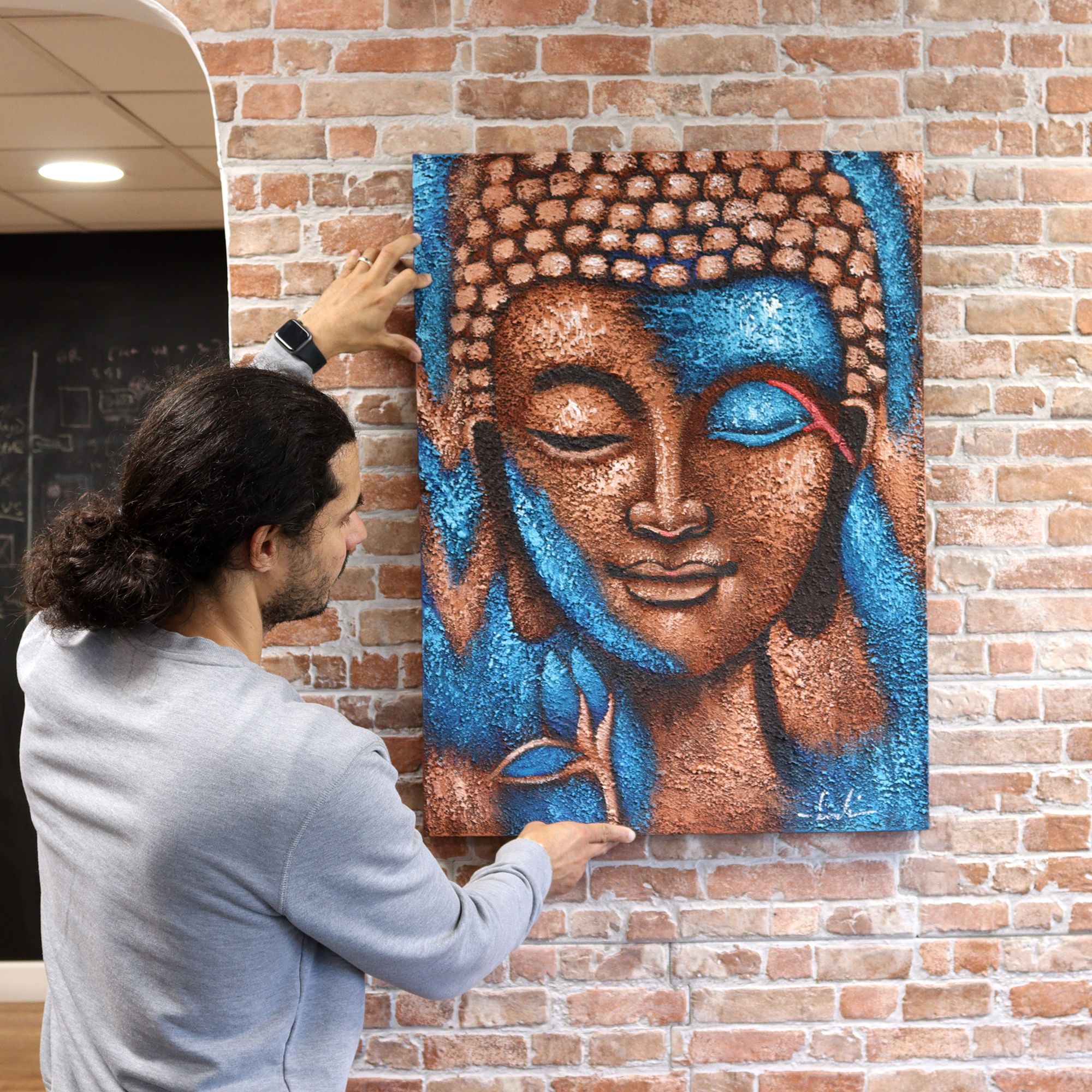 Buddha Painting – Bronze & Blue Flower 75x55cm | www.artisan-gifts.co.uk 5 Buddha Painting – Bronze & Blue Flower 75x55cm | www.artisan-gifts.co.uk 4