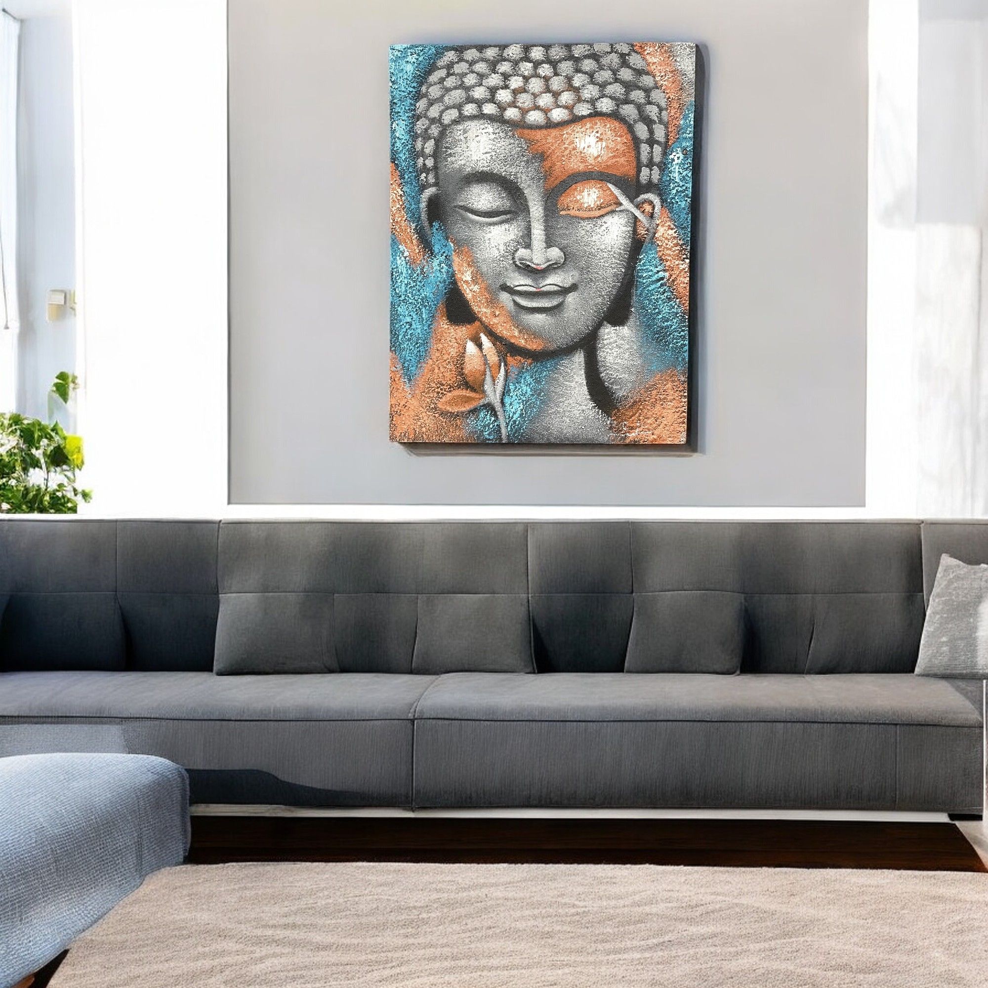 Buddha Painting – Silver & Rose Gold Flower 75x55cm | www.artisan-gifts.co.uk 3 Buddha Painting – Silver & Rose Gold Flower 75x55cm | www.artisan-gifts.co.uk 2